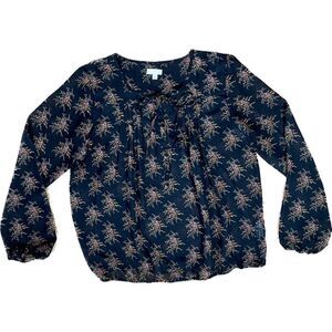 Charming Charlie | Black & Pink Floral Print Peasant Top | Large